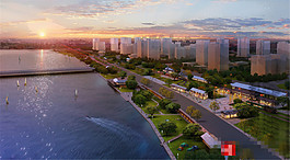 夕陽(yáng)下的建筑景觀圖
