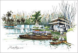 湖面建筑景觀圖