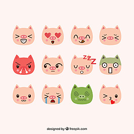 一组各种表情包卡通猪