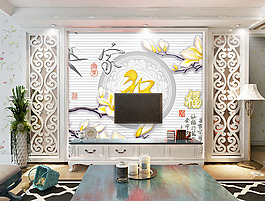 家和花卉背景墻