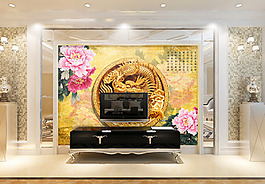 金色龍花卉背景墻