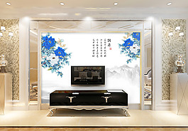 藍(lán)色花卉背景墻
