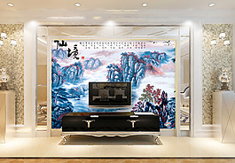 山水畫風(fēng)景背景墻