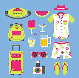 夏天旅行用品插畫