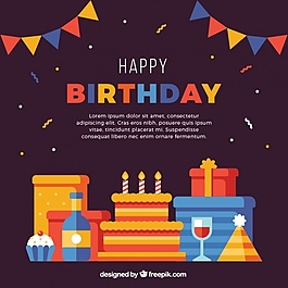 生日背景禮品及蛋糕平面設計