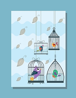唯美小鳥扁平插畫