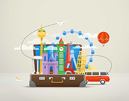 环球旅行插画