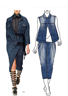 牛仔女裝設計圖與實物對比