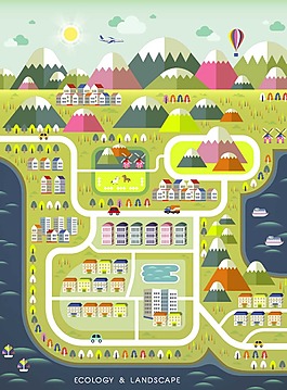 绿色城市风景插画