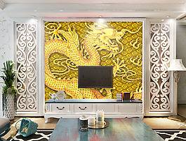 金色龍元素背景墻