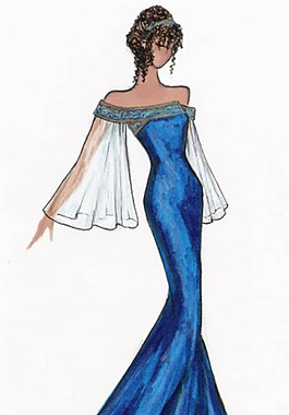 藍(lán)色長(zhǎng)裙禮服設(shè)計(jì)圖