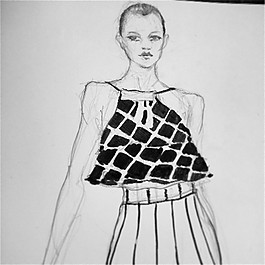 無袖格子連衣裙設計圖