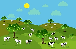 扁平農(nóng)莊奶牛插畫