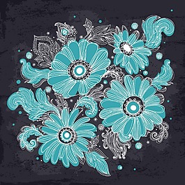 藍色手繪花朵