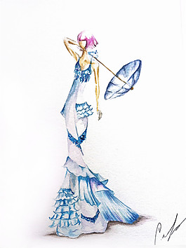 藍(lán)色長(zhǎng)裙禮服