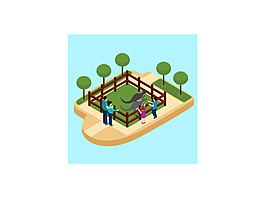 立體等距視圖公園場景素材H5素材