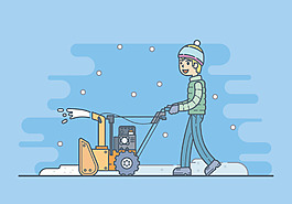 扁平手绘吹雪机冬季插画