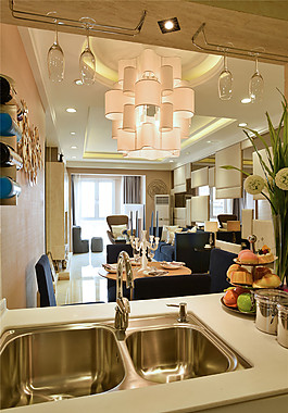 開放式廚房餐廳客廳裝修效果圖