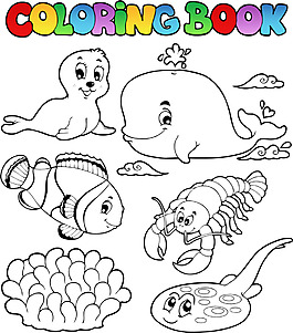 彩色圖片海洋世界魚類矢量模板