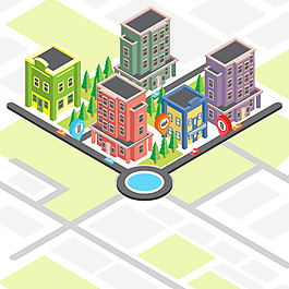 卡通 城市 場景 道路