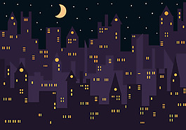 城市夜景插畫