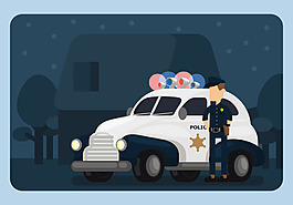 扁平化警察插畫