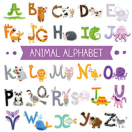 卡通動物字母印花
