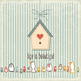 卡通動物與復(fù)古卡片矢量素材