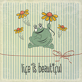 卡通動物與復(fù)古卡片矢量素材