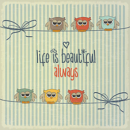 卡通動物與復(fù)古卡片矢量素材