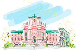 手繪卡通建筑素材