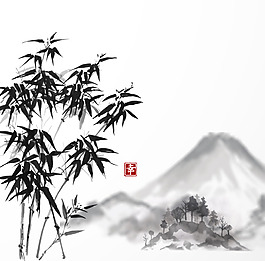 水墨山水竹子背景