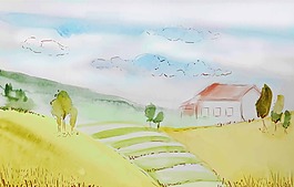 田间小路插画