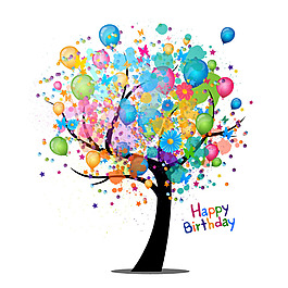 彩色樹生日快樂矢量圖素材