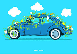 手繪花卉汽車素材