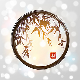 水彩竹子與模糊背景矢量素材
