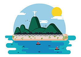 扁平海滩风景插画