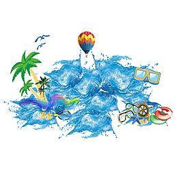 夏天海浪泳圈樹分層元素