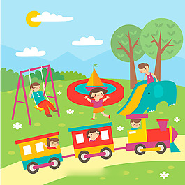 彩色孩子們在公園玩場景背景素材
