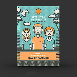 可愛的藍色背景橙色的細節國際家庭日賀卡