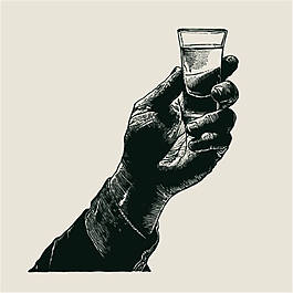 素描效果手握著酒杯矢量素材下載