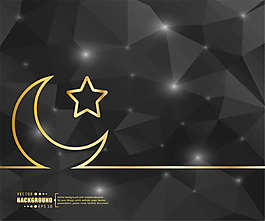 金色月亮與黑色多邊形背景矢量素材下載