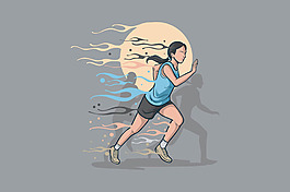 手繪女人跑步灰色背景