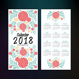 手繪花卉圖案背景2018年日歷模板