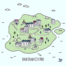 精致手繪城市地圖矢量設計素材