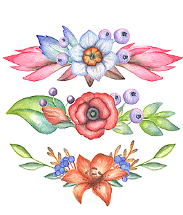 唯美手绘彩铅花环花束