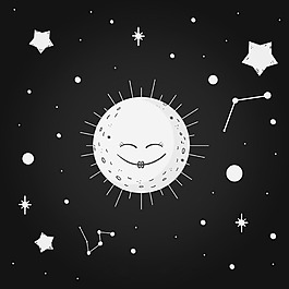 可愛的月亮星星黑色背景
