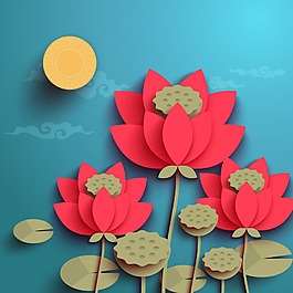 藍(lán)色荷花圖標(biāo)EPS
