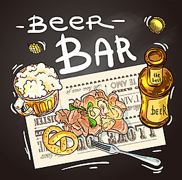黑色卡通西餐EPS
