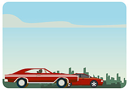 扁平跑車插畫